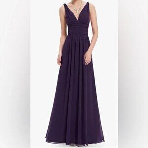 Ever Pretty Plum Chiffon Maxi Dress Size 18 V-Neck Empire Waist Formal NWT